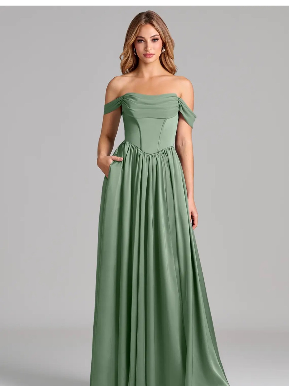 NWT Azazie Off-Shoulder Sage Green Sage Size 4